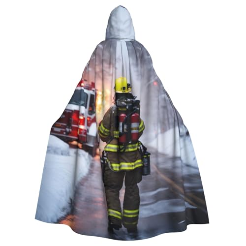 JEJEA Feuerwehrmann Feuerwehrmann Flamme Druck Hexe Zauberer Kapuzenumhang Erwachsene Halloween Party Umhang für Hexe Vampir Cosplay Kostüm von JEJEA