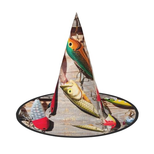 JEJEA Fishing Lure1 Print Damen Großer Hexenhut Hexenhut Hexenhut Hexenhüte Halloween Cosplay Party Zubehör von JEJEA