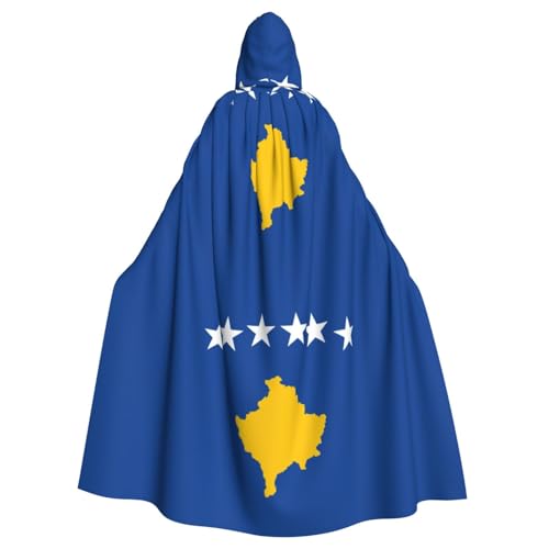 JEJEA Flagge des Kosovo, Hexen-Zauberer, Kapuzenumhang, Erwachsenen-Halloween-Partyumhang, für Hexe, Vampir, Cosplay-Kostüm von JEJEA