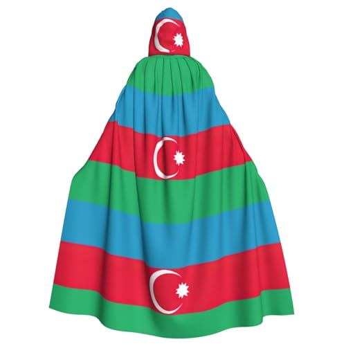 JEJEA Flagge von Aserbaidschan Druck Hexe Zauberer Kapuzenumhang Erwachsene Halloween Party Umhang für Hexe Vampir Cosplay Kostüm von JEJEA