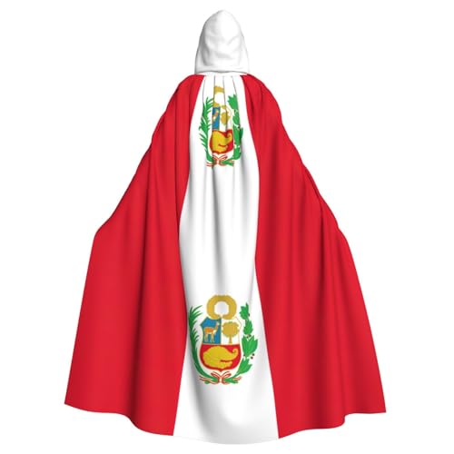 JEJEA Flagge von Peru Druck Hexe Zauberer Kapuzenumhang Erwachsene Halloween Party Umhang für Hexe Vampir Cosplay Kostüm von JEJEA