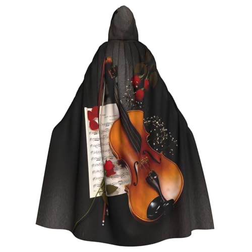 JEJEA Geige Noten Druck Hexe Zauberer Kapuzenumhang Erwachsene Halloween Party Umhang für Hexe Vampir Cosplay Kostüm von JEJEA