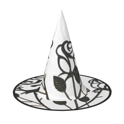 JEJEA Großer Hexenhut aus Metall mit Rosen-Druck, Hexenhut, Hexenhut, Halloween, Cosplay, Party-Zubehör von JEJEA