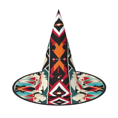 JEJEA Großer Hexenhut für Damen, Indianer-Muster, Hexenhut, Hexenhut, Halloween, Cosplay, Party-Zubehör von JEJEA