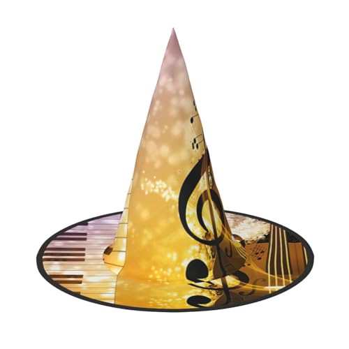 JEJEA Großer Hexenhut für Damen, Klavier, Violine, Musiknoten, Hexenhut, Hexenhut, Halloween, Cosplay, Party-Zubehör von JEJEA