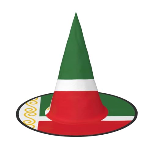 JEJEA Großer Hexenhut für Damen, Motiv: Flagge der Tschetschenischen Republik, Hexenhut, Hexenhut, Halloween, Cosplay, Party-Zubehör von JEJEA