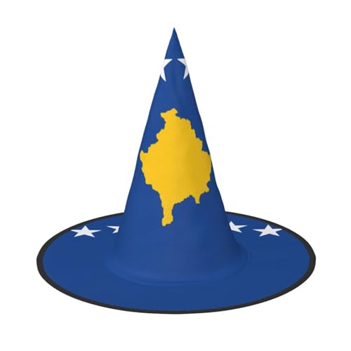 JEJEA Großer Hexenhut für Damen, Motiv: Flagge des Kosovo, Hexenhut, Hexenhut, Halloween, Cosplay, Party-Zubehör von JEJEA