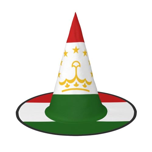 JEJEA Großer Hexenhut für Damen, Motiv: Flagge von Tadschikistan, Hexenhut, Hexenhut, Halloween, Cosplay, Party-Zubehör von JEJEA