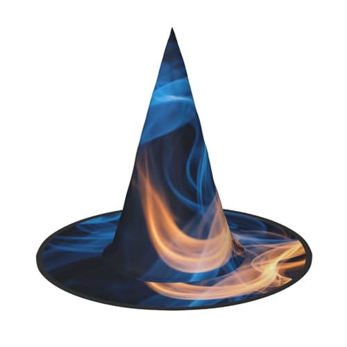 JEJEA Großer Hexenhut für Damen, blauer Flammenaufdruck, Hexenhut, Hexenhut, Halloween, Cosplay, Party-Zubehör von JEJEA