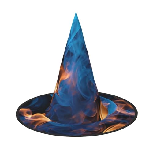 JEJEA Großer Hexenhut für Damen, blauer Flammenaufdruck, Hexenhut, Hexenhut, Halloween, Cosplay, Party-Zubehör von JEJEA