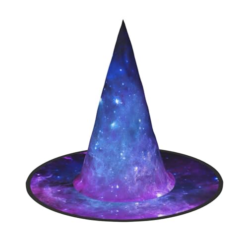 JEJEA Großer Hexenhut für Damen, blauer Galaxie-Druck, Hexenhut, Hexenhut, Halloween, Cosplay, Party-Zubehör von JEJEA