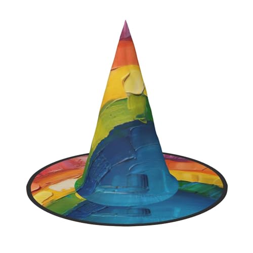 JEJEA Großer Hexenhut für Damen, kleiner Regenbogen-Druck, Hexenhut, Hexenhut, Halloween, Cosplay, Party-Zubehör von JEJEA