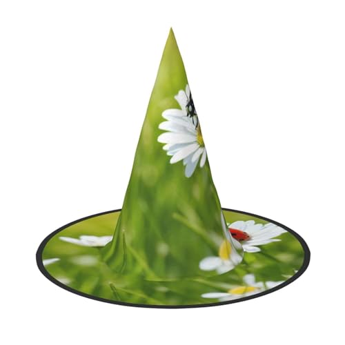 JEJEA Großer Hexenhut für Damen, mit Gänseblümchen-Druck, Hexenhut, Hexenhut, Halloween, Cosplay, Party-Zubehör von JEJEA