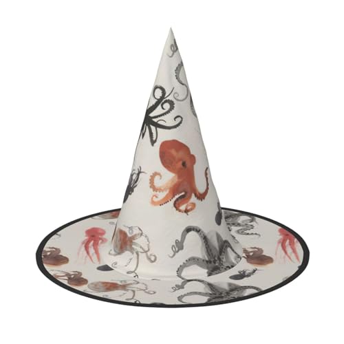 JEJEA Großer Hexenhut für Damen, mit Tintenfisch, Hexenhut, Hexenhut, Halloween, Cosplay, Party-Zubehör von JEJEA