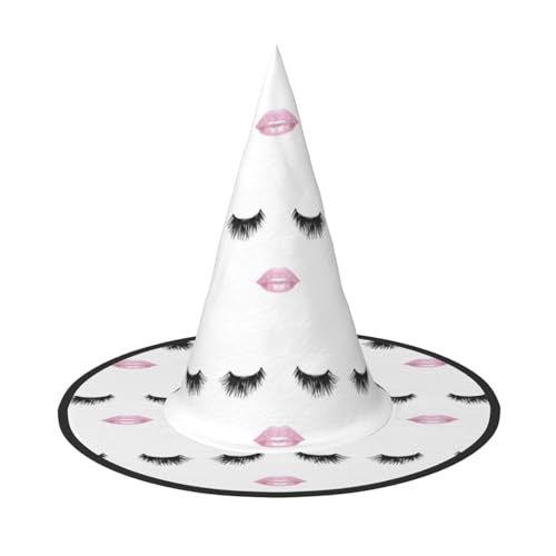 JEJEA Großer Hexenhut für Damen, mit Wimpernlippe, weißer Druck, Hexenhut, Hexenhut, Halloween, Cosplay, Party-Zubehör von JEJEA