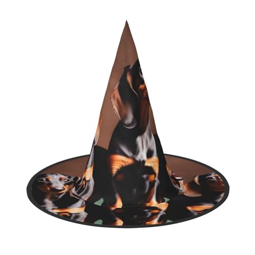 JEJEA Großer Hexenhut mit Dackel-Motiv, für Damen, Hexenhut, Hexenhut, Halloween, Cosplay, Party-Zubehör von JEJEA
