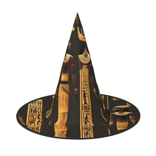 JEJEA Großer Hexenhut mit antikem ägyptischen Hieroglyphen-Druck, Hexenhut, Hexenhut, Halloween, Cosplay, Party-Zubehör von JEJEA