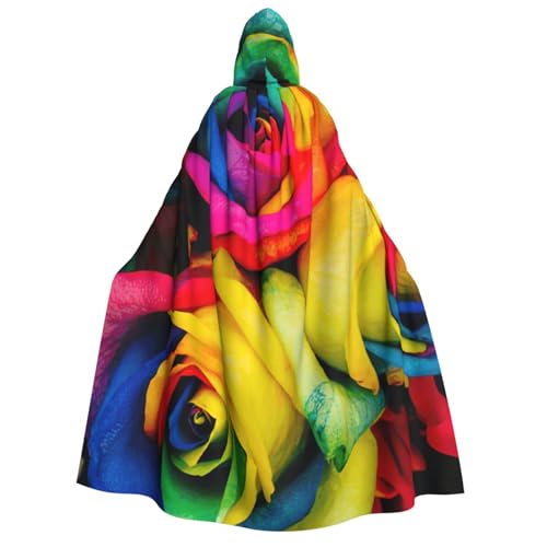 JEJEA Halloween-Kapuzenumhang mit Regenbogen-Rosen-Druck, Unisex, für Cosplay, Weihnachten, Party, Gastgeschenke, Hexen-Outfits von JEJEA