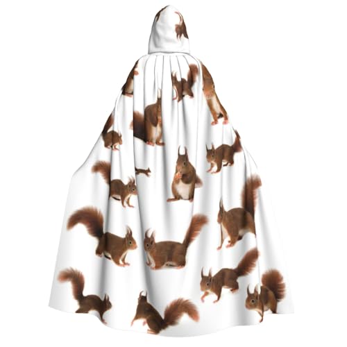 JEJEA Halloween-Kapuzenumhang mit süßem Eichhörnchen-Druck, Unisex, für Cosplay, Weihnachten, Party, Gastgeschenke, Hexen-Outfits von JEJEA