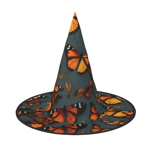 JEJEA Heaps Of Orange Monarch Butterflies Print Damen Großer Hexenhut Hexenhut Hexenhut Hexenhüte Halloween Cosplay Party Zubehör von JEJEA