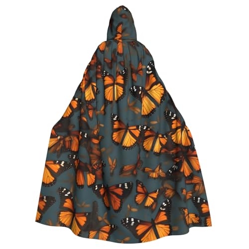 JEJEA Heaps Of Orange Monarch Schmetterlinge Druck Hexe Zauberer Kapuzenumhang Erwachsene Halloween Party Umhang für Hexe Vampir Cosplay Kostüm von JEJEA