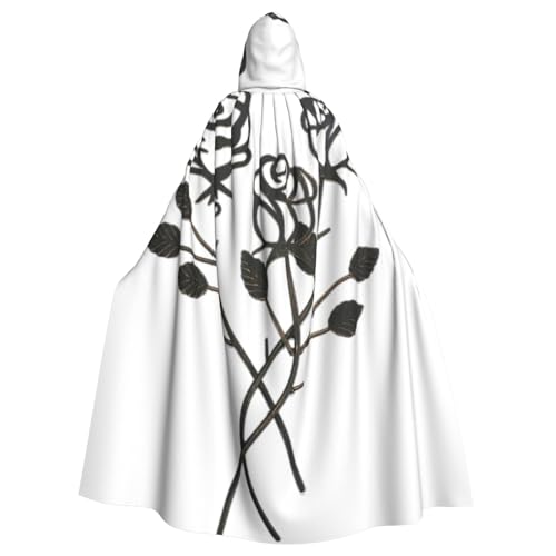 JEJEA Hexen-Zauberer-Kapuzenumhang aus Metall, Rosen-Druck, Erwachsenen-Halloween-Partyumhang, für Hexe, Vampir, Cosplay-Kostüm von JEJEA