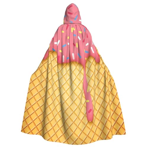 JEJEA Hexen-Zauberer-Kapuzenumhang mit Eiscreme- und Waffelmuster, Erwachsenen-Halloween-Partyumhang, für Hexe, Vampir, Cosplay-Kostüm von JEJEA