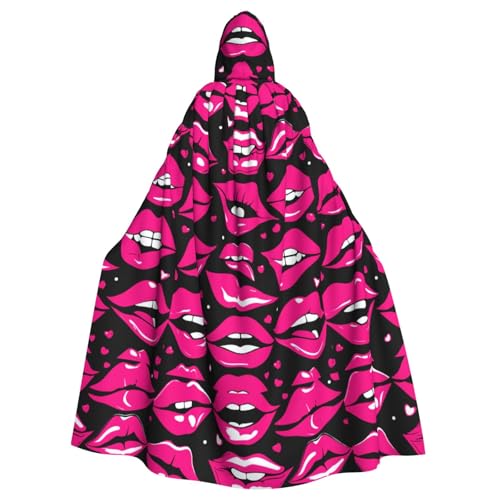 JEJEA Hexen-Zauberer-Kapuzenumhang mit Lippen-Druck, Erwachsenen-Halloween-Partyumhang, für Hexe, Vampir, Cosplay-Kostüm von JEJEA