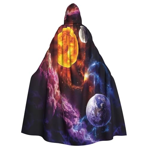 JEJEA Hexen-Zauberer-Kapuzenumhang mit Planeten-Druck, Erwachsenen-Halloween-Partyumhang, für Hexe, Vampir, Cosplay-Kostüm von JEJEA