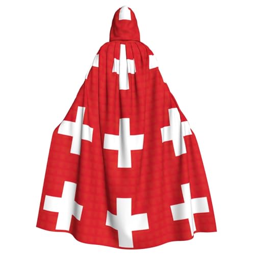 JEJEA Hexen-Zauberer-Umhang mit Schweizer Flagge, Kapuzenumhang, Erwachsenen-Halloween-Partyumhang, für Hexe, Vampir, Cosplay-Kostüm von JEJEA