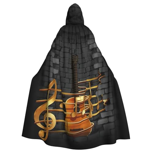 JEJEA Hinweis Gitarre Druck Hexe Zauberer Kapuzenumhang Erwachsene Halloween Party Umhang für Hexe Vampir Cosplay Kostüm von JEJEA