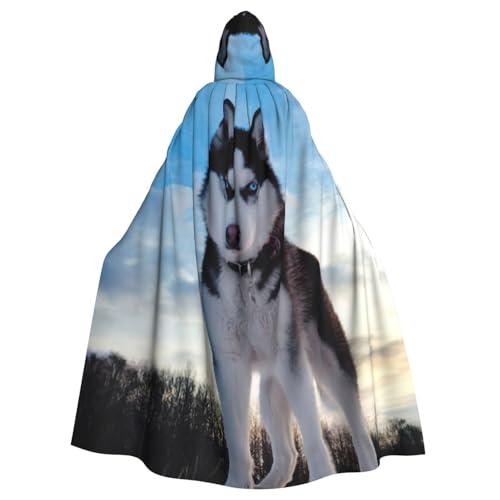 JEJEA Husky Dogs Print Witch Wizard Hooded Cloak, Adult Halloween Party Cape, For Witch Vampire Cosplay Costume von JEJEA
