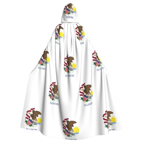 JEJEA Illinois State Flag Print Witch Wizard Hooded Cloak, Adult Halloween Party Cape, For Witch Vampire Cosplay Costume von JEJEA