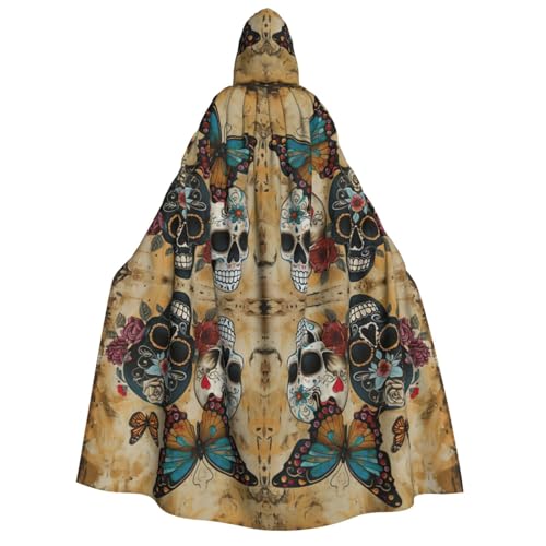JEJEA Kapuzenumhang mit Totenkopf-Motiv, Schmetterlings-Aufdruck, Unisex, für Cosplay, Weihnachten, Party, Geschenke, Hexen-Outfits von JEJEA