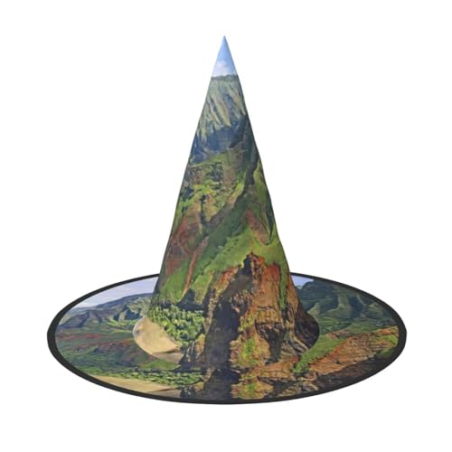 JEJEA Kauai Hawaii Seashore Print Damen Großer Hexenhut Hexenhut Hexenhut Hexenhüte Halloween Cosplay Party Zubehör von JEJEA