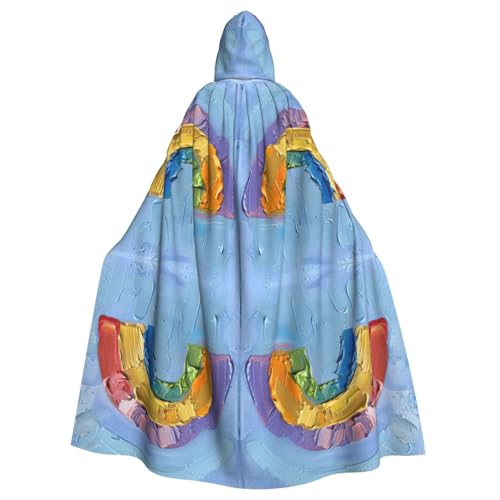 JEJEA Kleiner Regenbogen-Druck Hexe Zauberer Kapuzenumhang Erwachsene Halloween Party Umhang für Hexe Vampir Cosplay Kostüm von JEJEA