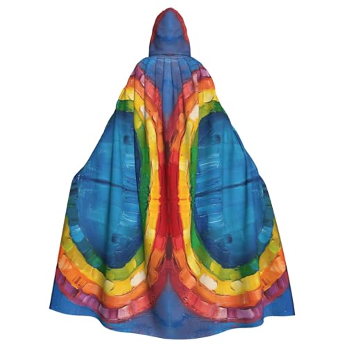 JEJEA Kleiner Regenbogen-Druck Hexe Zauberer Kapuzenumhang Erwachsene Halloween Party Umhang für Hexe Vampir Cosplay Kostüm von JEJEA