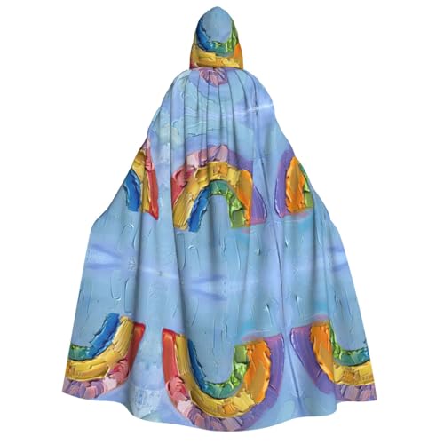 JEJEA Kleiner Regenbogen-Umhang mit Kapuze, langer Umhang für Weihnachten, Halloween, Kostüme, Kapuzenumhang, Maskerade von JEJEA