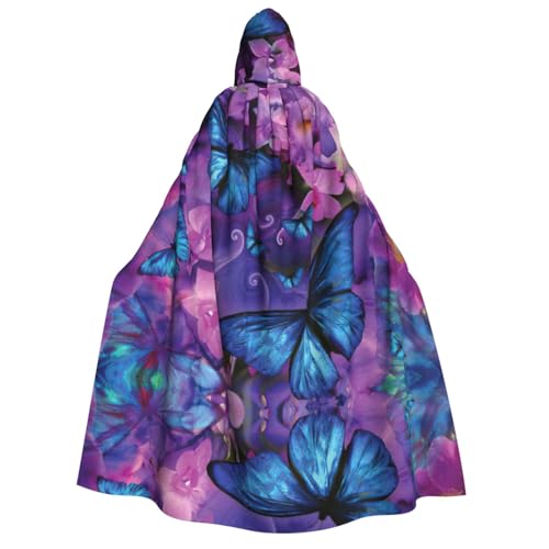 JEJEA Langer Umhang mit Schmetterlings-Aufdruck, für Weihnachten, Halloween, Kostüme, Kapuzenumhang, Maskerade von JEJEA