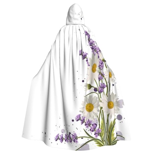 JEJEA Lavendel und Gänseblümchen Druck Hexe Zauberer Kapuzenumhang Erwachsene Halloween Party Umhang für Hexe Vampir Cosplay Kostüm von JEJEA