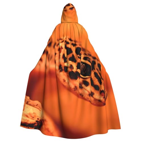 JEJEA Leopard Little Gecko Print Witch Wizard Hooded Cloak, Adult Halloween Party Cape, For Witch Vampire Cosplay Costume von JEJEA