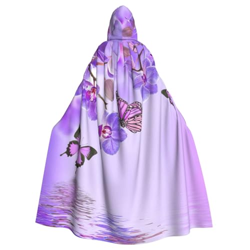 JEJEA Lila Schmetterling Druck Hexe Zauberer Kapuzenumhang Erwachsene Halloween Party Umhang für Hexe Vampir Cosplay Kostüm von JEJEA