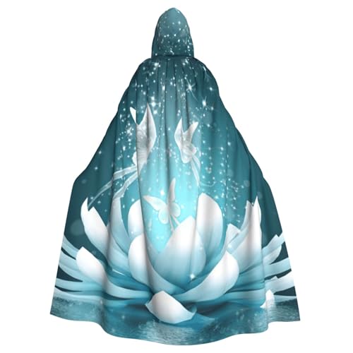 JEJEA Lotus Blumen Druck Hexe Zauberer Kapuzenumhang Erwachsene Halloween Party Umhang für Hexe Vampir Cosplay Kostüm von JEJEA
