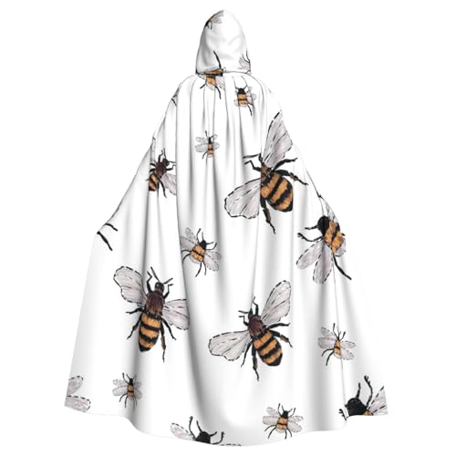 JEJEA Lustiger Bienen-Druck Hexen-Zauberer Kapuzenumhang Erwachsene Halloween Party Umhang für Hexe Vampir Cosplay Kostüm von JEJEA