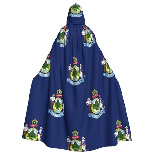 JEJEA Maine State Flag Print Witch Wizard Hooded Cloak, Adult Halloween Party Cape, For Witch Vampire Cosplay Costume von JEJEA