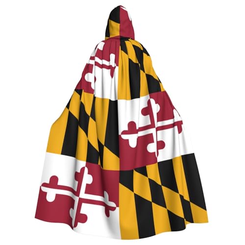 JEJEA Maryland State Flag Print Witch Wizard Hooded Cloak, Adult Halloween Party Cape, For Witch Vampire Cosplay Costume von JEJEA