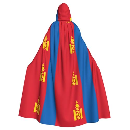 JEJEA Mongolischer Flaggen-Druck, Hexen-Zauberer, Kapuzenumhang, Erwachsenen-Halloween-Partyumhang, für Hexe, Vampir, Cosplay-Kostüm von JEJEA