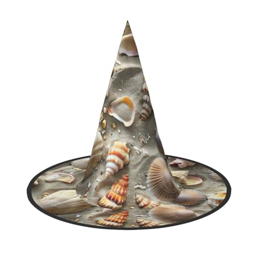 JEJEA Muscheln Sanddruck Damen Großer Hexenhut Hexenhut Hexenhut Hexenhüte Halloween Cosplay Party Zubehör von JEJEA