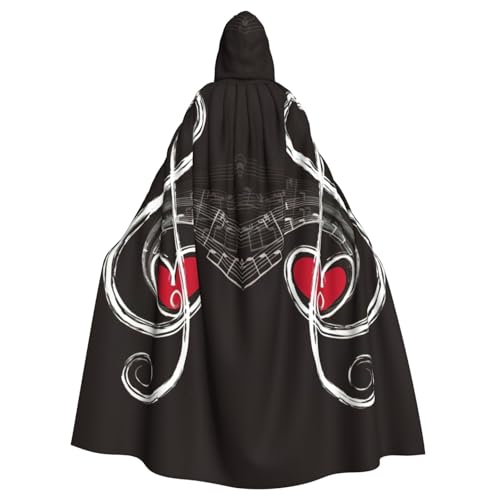 JEJEA Musik-Symbole Liebesaufdruck Hexe Zauberer Kapuzenumhang Erwachsene Halloween Party Umhang für Hexe Vampir Cosplay Kostüm von JEJEA