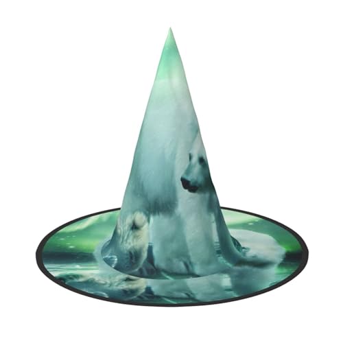 JEJEA Northern Lights Eisbär Print Damen Großer Hexenhut Hexenhut Hexenhut Hexenhüte Halloween Cosplay Party Zubehör von JEJEA